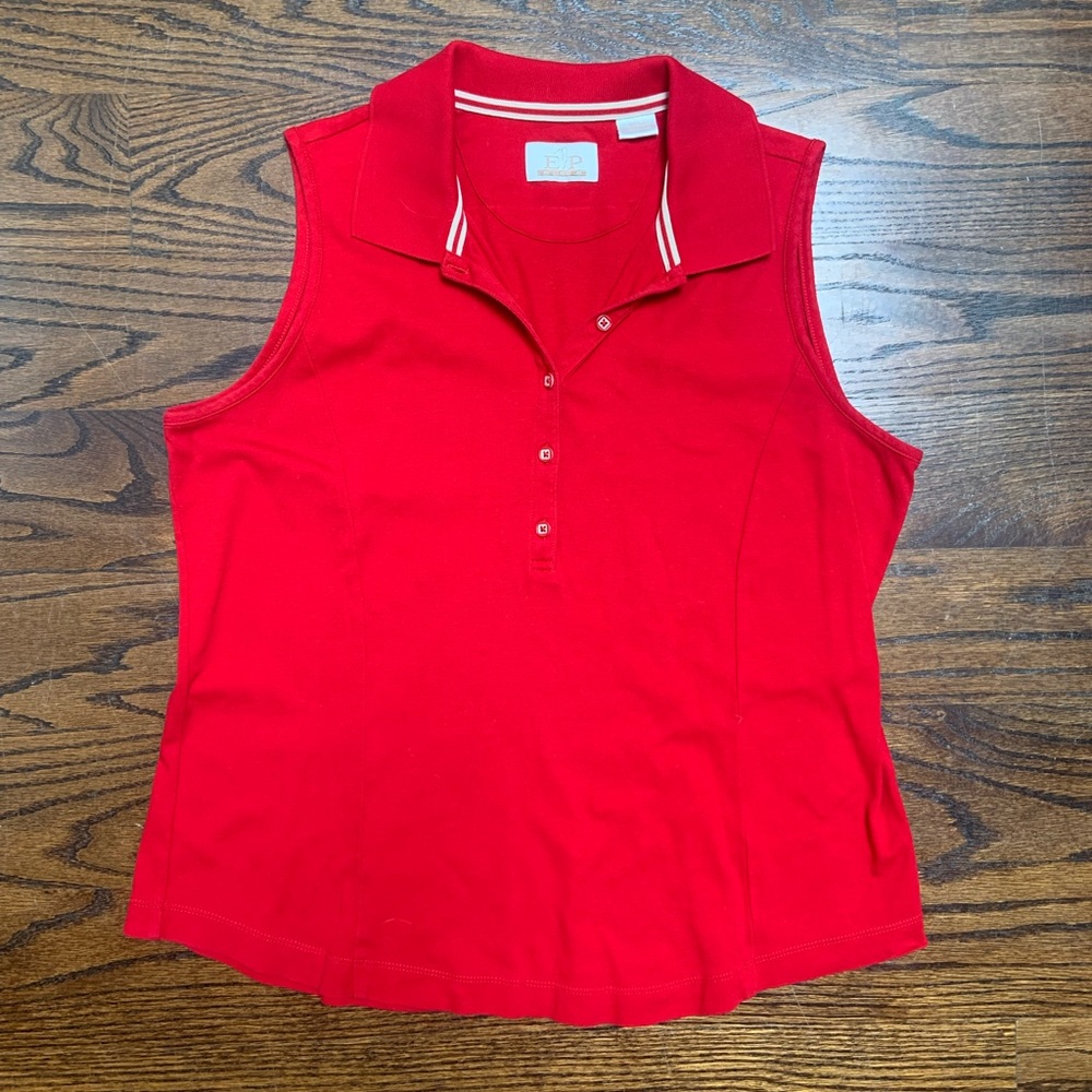 Women's 100% cotton red sleeveless golf top